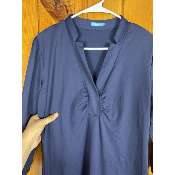 J McLaughlin Dress Women Size Medium Dark Blue Catalina Cloth Stretch - Picture 3 of 7